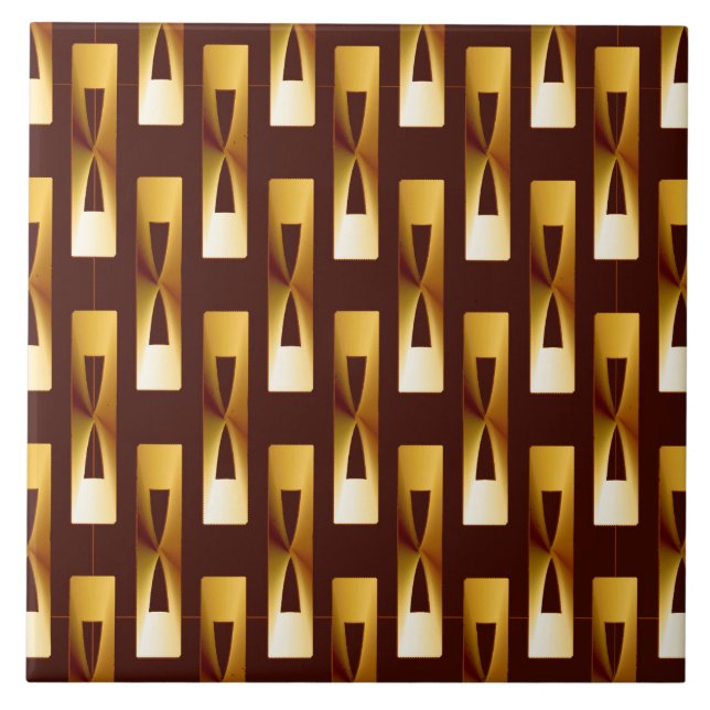 Art Deco Metallic Geometric - Gold and Chocolate Ceramic Tile (Front)