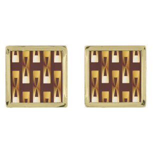 Art Deco Metallic Geometric - Gold and Chocolate Cufflinks