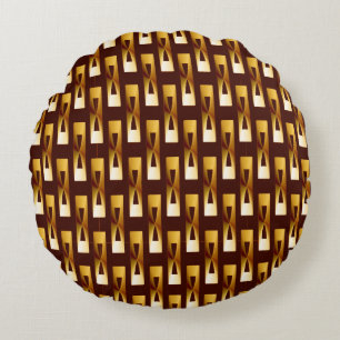 Art Deco Metallic Geometric - Gold and Chocolate Round Pillow