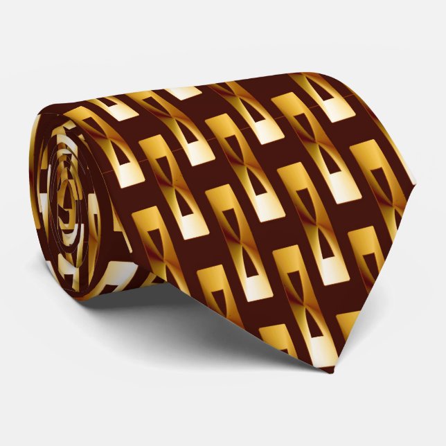 Art Deco Metallic Geometric - Gold and Chocolate Tie (Rolled)