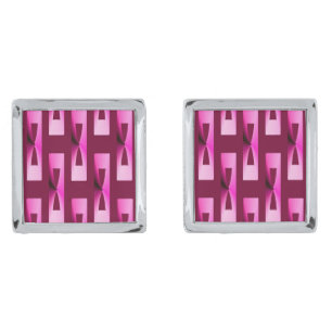 Art Deco Metallic Geometric - Orchid and Purple Silver Cufflinks