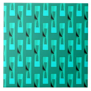 Art Deco Metallic Geometric - Peacock and Teal Ceramic Tile
