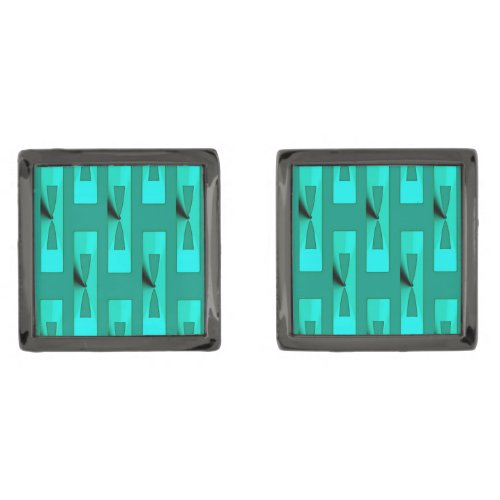 Art Deco Metallic Geometric _ Peacock and Teal Gunmetal Finish Cufflinks