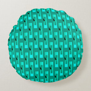 Art Deco Metallic Geometric - Peacock and Teal Round Pillow