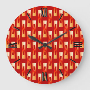 Art Deco Metallic Geometric - Red and Coral Large Clock