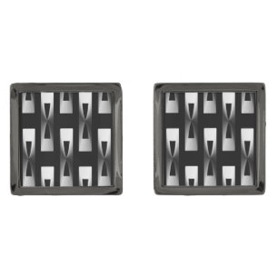 Art Deco Metallic Geometric - Silver and Black Gunmetal Finish Cufflinks