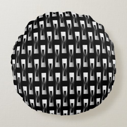 Art Deco Metallic Geometric _ Silver and Black Round Pillow
