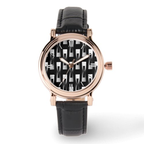 Art Deco Metallic Geometric _ Silver and Black Watch