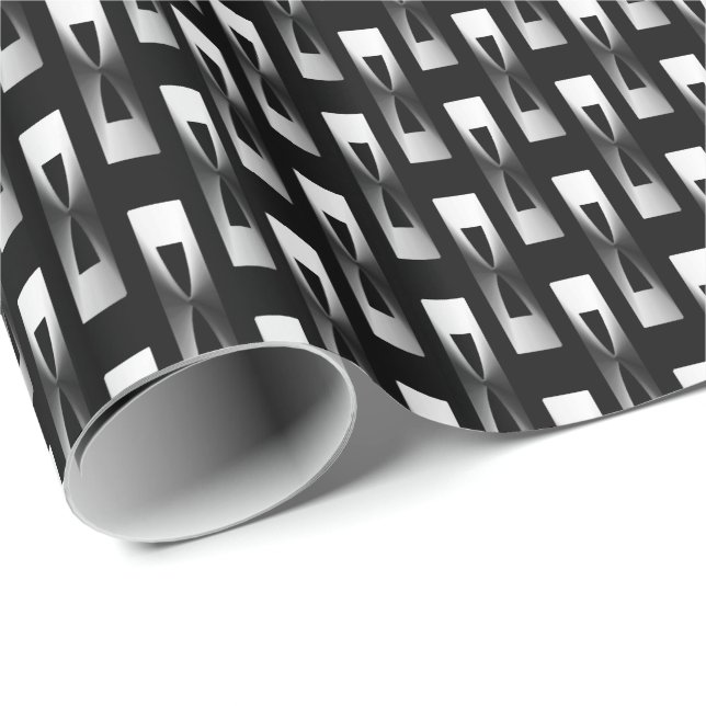 Art Deco Metallic Geometric - Silver and Black Wrapping Paper (Roll Corner)