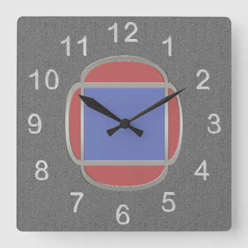 Art Deco Metro _ Gray Blue Red Square Wall Clock