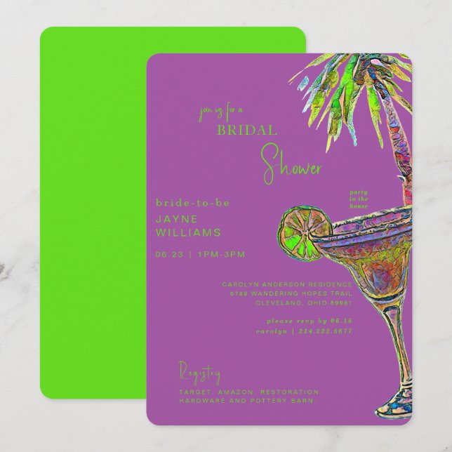Art Deco Mexican Margarita Bridal Shower Invitation (Front/Back)