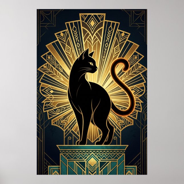 Art Deco Minimal Cat Profile Wall Art (Front)