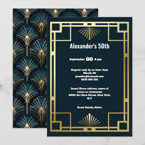 Art deco minimalist plain blue gold gatsby theme