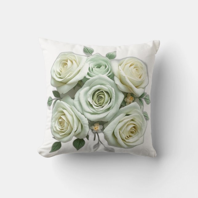 Art Deco Mint Green Floral Roses Throw Pillow (Front)