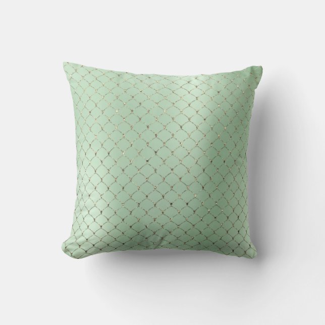 Art Deco Mint Green Gold Scales Mermaid Throw Pillow (Front)