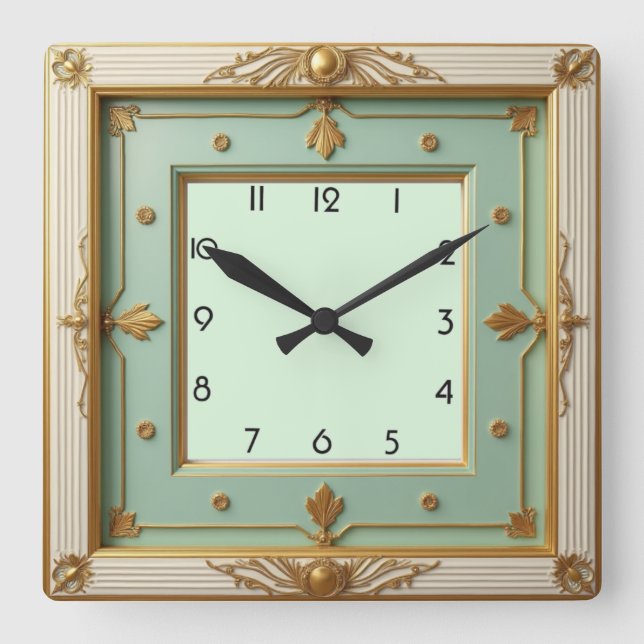 Art Deco Mint Square Wall Clock (Front)