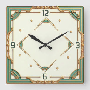 Art Deco Mint Square Wall Clock