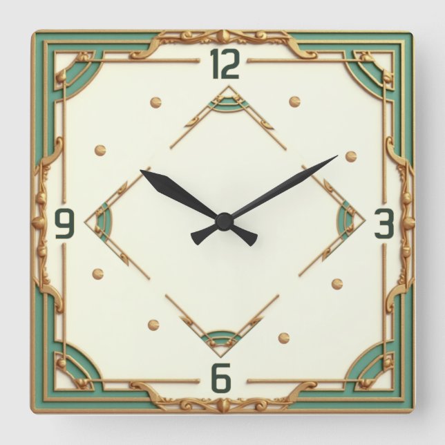 Art Deco Mint Square Wall Clock (Front)