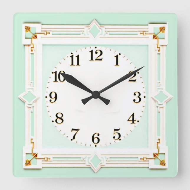 Art Deco Mint Square Wall Clock (Front)