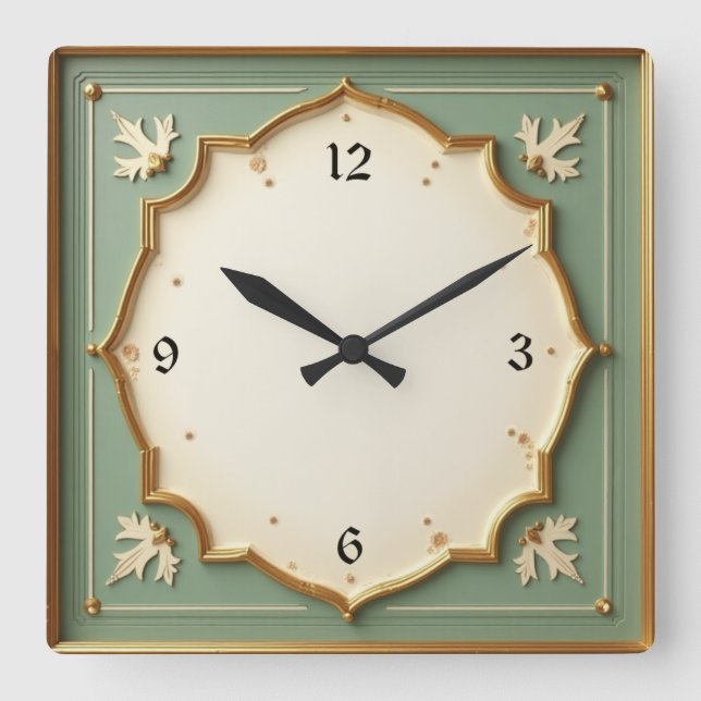 Art Deco Mint Square Wall Clock (Front)