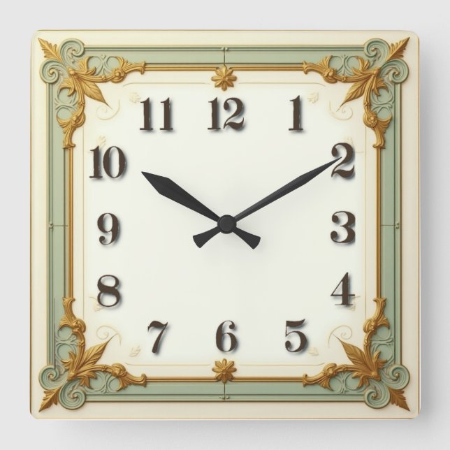 Art Deco Mint Square Wall Clock (Front)