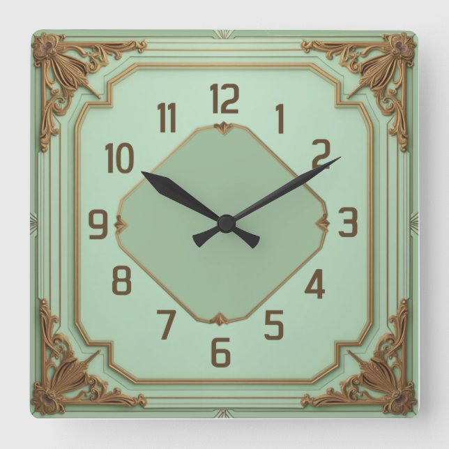 Art Deco Mint Square Wall Clock (Front)