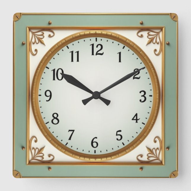 Art Deco Mint Square Wall Clock (Front)