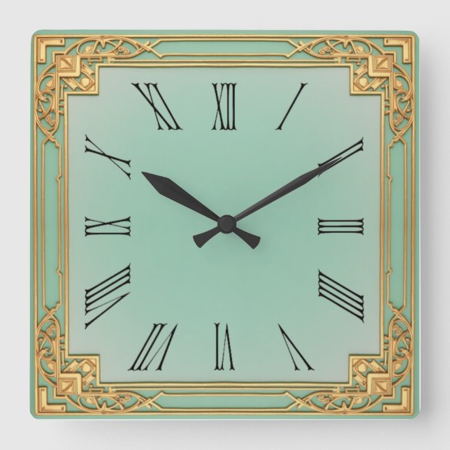 Art Deco Mint Square Wall Clock (Front)