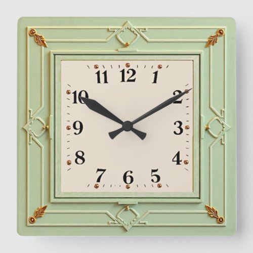 Art Deco Mint Square Wall Clock
