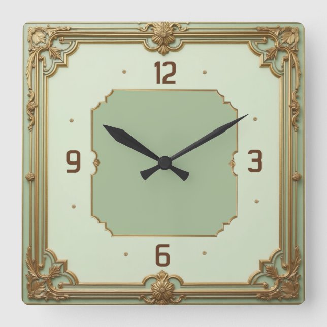 Art Deco Mint Square Wall Clock (Front)
