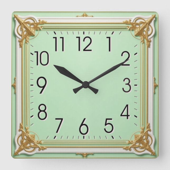 Art Deco Mint Square Wall Clock (Front)