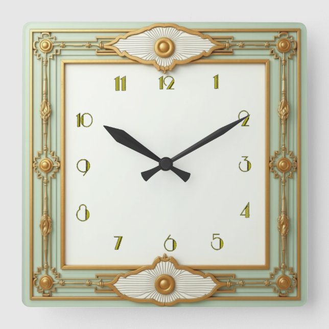Art Deco Mint Square Wall Clock (Front)