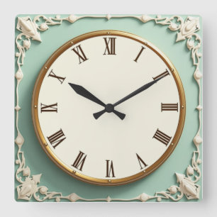 Art Deco Mint Square Wall Clock