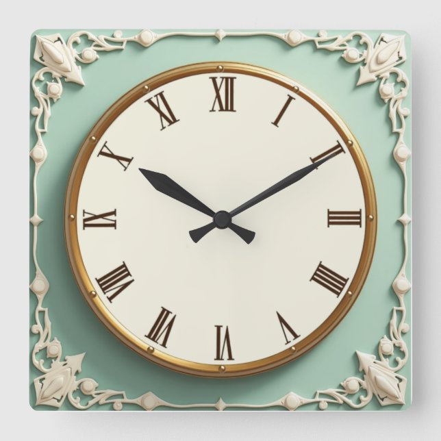 Art Deco Mint Square Wall Clock (Front)