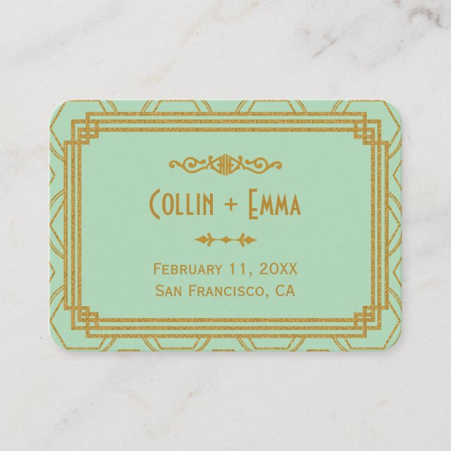 Art Deco Mint Wedding Place Cards (Front)