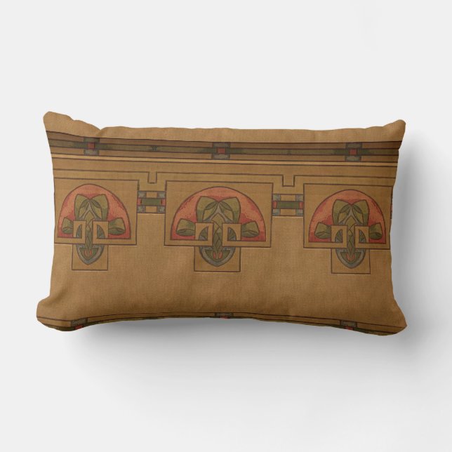Art Deco, Mission or Craftsman Style Floral Frieze Lumbar Pillow (Front)
