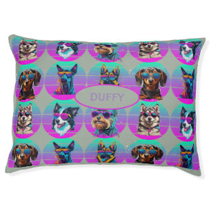 Art Deco Mixed Dog Breads Wearing Sunglasses Dog Pet Bed