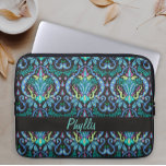Art Deco Modern Black Turquoise Name Personalized Laptop Sleeve<br><div class="desc">Personalize a fashionable and stylish laptop case with your name for a beautiful fashion statement or change to a monogram. You can delete the personalization if you don't want it. The design is created with the bold colors of black and turquoise teal blue with touches of magenta and chartreuse lime...</div>