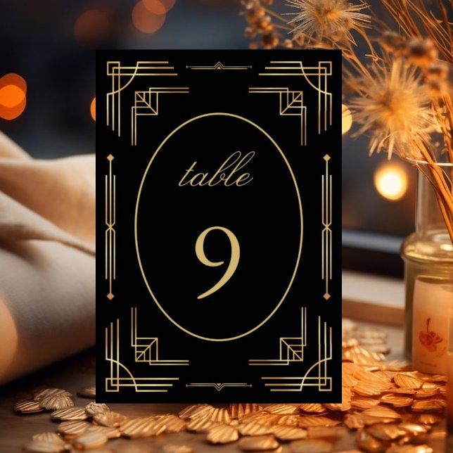Art deco modern elegant golden black  table number (Creator Uploaded)