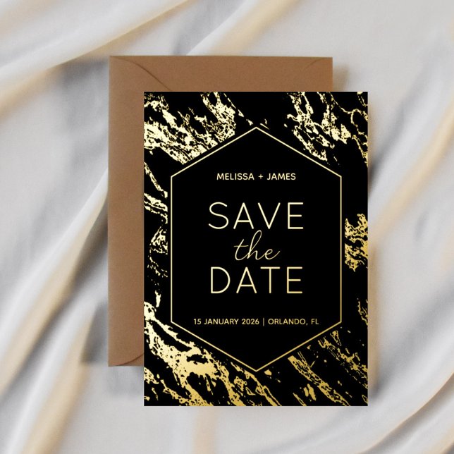 Art Deco Modern Hexagon Wedding Save the Date Foil Invitation (Creator Uploaded)