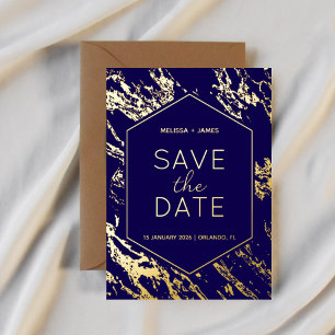 Art Deco Modern Hexagon Wedding Save the Date Foil Invitation