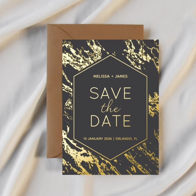 Art Deco Modern Hexagon Wedding Save the Date Foil Invitation (Creator Uploaded)