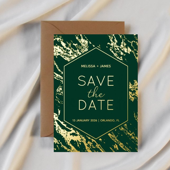 Art Deco Modern Hexagon Wedding Save the Date Foil Invitation (Creator Uploaded)