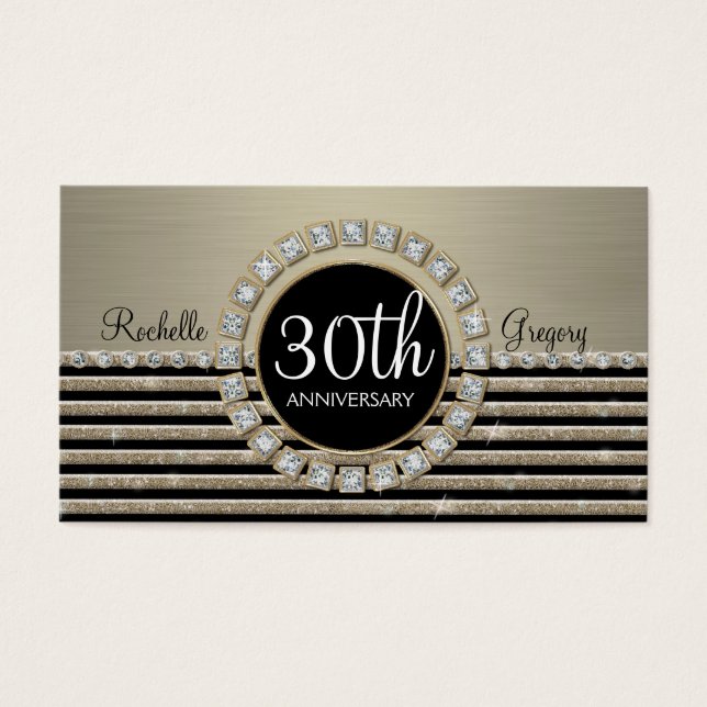 Art Deco Modern Horizontal Stripe Glitter 30th (Front)