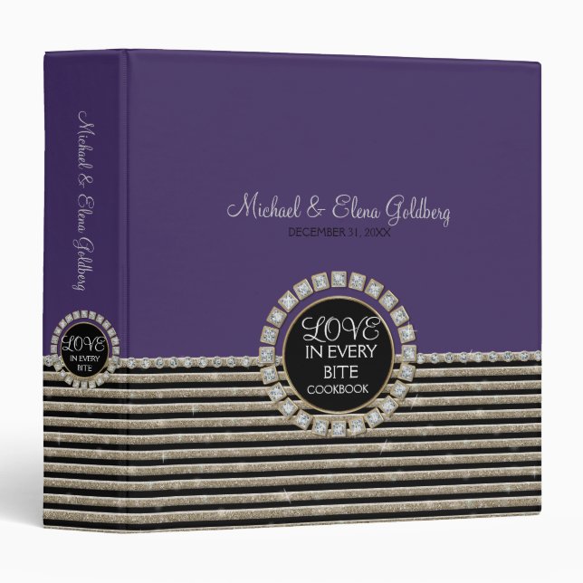 Art Deco Modern Horizontal Stripe Glitter Look Binder (Front/Spine)