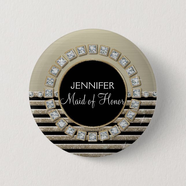 Art Deco Modern Horizontal Stripe Glitter Look Button (Front)
