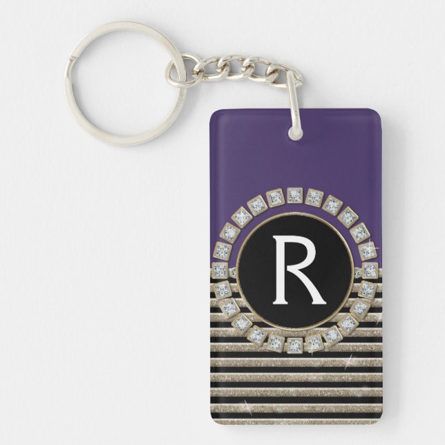 Art Deco Modern Horizontal Stripe Glitter Look Keychain (Front)