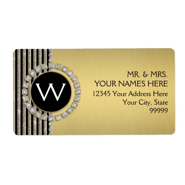 Art Deco Modern Horizontal Stripe Glitter Look Label (Front)