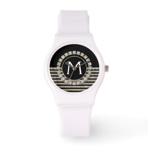 Art Deco Modern Horizontal Stripe Glitter Look Watch