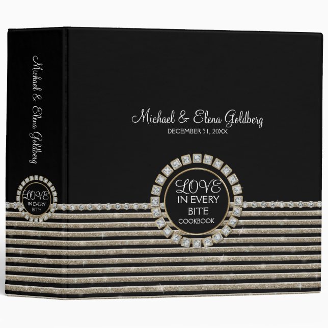 Art Deco Modern Horizontal Striped Wedding Set 3 Ring Binder (Front/Spine)